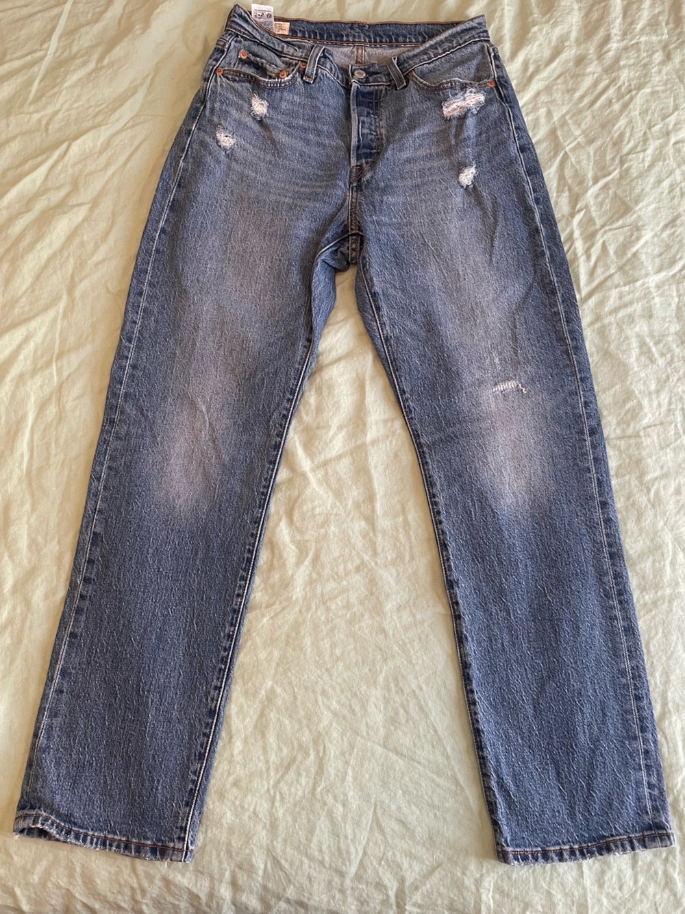 Levi's Women's 501 curve Straight Leg Distressed Blue Jeans